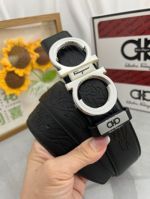 1:1 Ferragamo  Black Leather Belt Beautiful Patterns with Silver Logo buckle  3.8cm